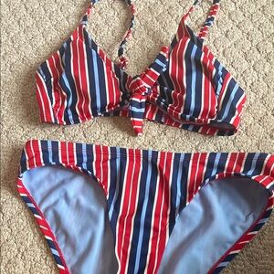 Striped Red and Blue Bikini Set